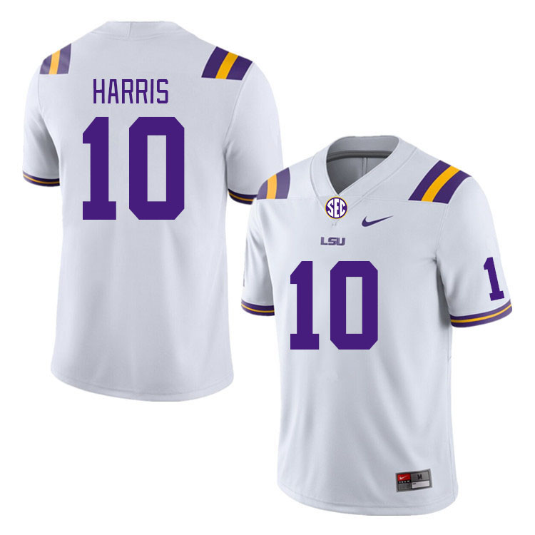 Men #10 Denver Harris LSU Tigers College Football Jerseys Stitched-White - Click Image to Close